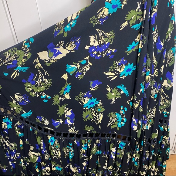 Free People Pages Of Gold Maxi Tie Front Black Floral Dress M - Picture 9 of 16